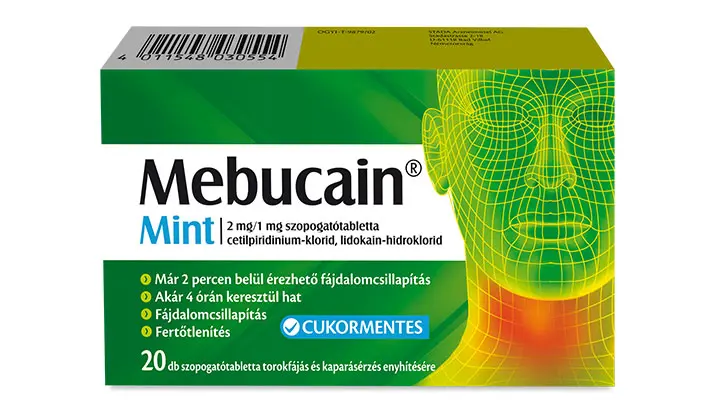 Mebucain Mint 2 mg/1 mg szopogató tabletta